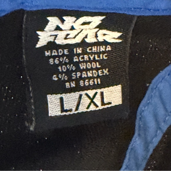 Vintage No Fear Flame Logo Black Blue Fitted Hat L/XL Y2K Streetwear - Picture 14 of 15
